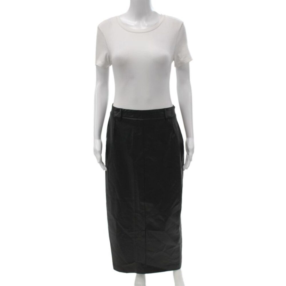 Pixie Market Women Black Straight Pencil Midi Skirt PU Zip Size L